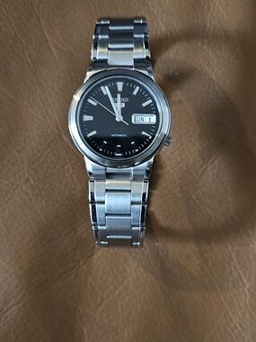 Seiko Stainless Steel Automatic Watch - Black Dial